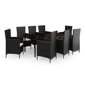 vidaXL Ensemble à manger de jardin avec coussins 9 Pièces noir