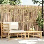 vidaXL Salon de jardin 2 Pièces avec coussins blanc crème Bambou