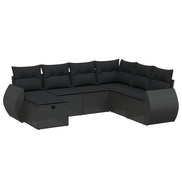 vidaXL Salon de jardin 7 Pièces avec coussins noir résine tressée