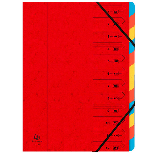 Trieur agrafé 24 x 32 cm avec élastiques 12 compartiments Rouge x 8 EXACOMPTA