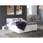 Lit adulte contemporain 160 x 200 cm - 4 tiroirs - 2 chevets avec niche - Blanc mat - UDINE