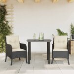 vidaXL Ensemble à manger de jardin avec coussins 3 Pièces Noir