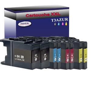 T3AZUR- Lot de 8 Cartouches compatibles avec Brother LC1240 / LC1280 XL pour Brother MFC-J430W  MFC-J5910DW  MFC-J625DW