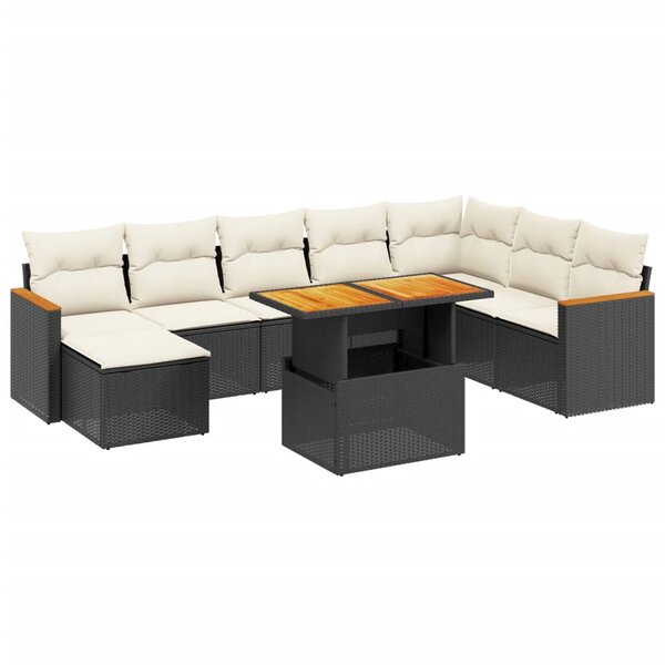 vidaXL Salon de jardin 9 Pièces avec coussins noir résine tressée