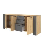 Buffet 3 portes et 3 tiroirs chêne artisan et mélamine gris ombre 220 x 52 x Hauteur 86 5 cm
