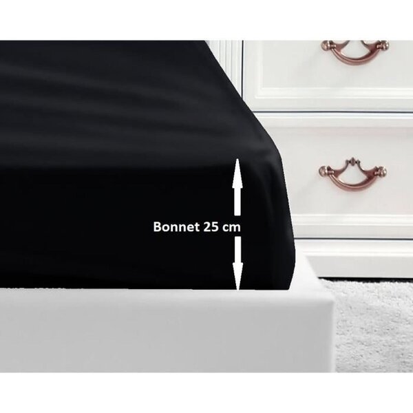 Drap Housse 100  coton 180 x 200 x 25 cm - Noir