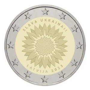 2 euros commémorative Lettonie 2023 - Tournesol pour l'Ukraine.