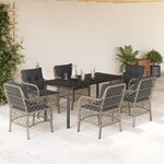 vidaXL Ensemble à manger de jardin et coussins 7 Pièces gris clair rotin