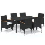 vidaXL Ensemble à manger de jardin coussins 7Pièces Résine tressée Noir