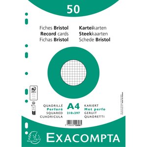 Paquet 50 Fiches Sous Film - Bristol Quadrillé 5x5 Perforé 210x297mm - Blanc - Exacompta
