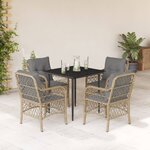 vidaXL Ensemble à manger de jardin coussins 5 Pièces mélange beige rotin