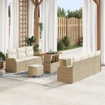 Ensemble de Canapé de Jardin 10 pièces avec Coussins Beige Poly Rattan Acacia