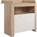 Lit 70 x 140 cm + commode à langer 2 portes - Décor chêne sonoma et blanc mat
