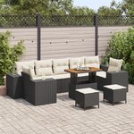 Ensemble de Canapés de Jardin de 10 Pièces avec Coussins en Rotin Poly Noir Acacia