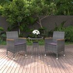 vidaXL Mobilier à dîner de jardin 3 Pièces Résine tressée Gris