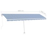 vidaXL Auvent automatique capteur de vent/LED 600x300 cm Bleu et blanc