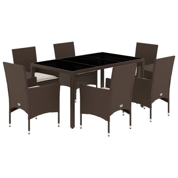 vidaXL Ensemble à manger de jardin et coussins 7Pièces marron rotin verre