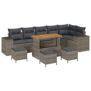 vidaXL Ensemble de canapé de jardin 10 Pièces Gris polyrotin