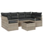 Ensemble de canapés de jardin 7 pièces avec coussins Gris clair Poly Rotin