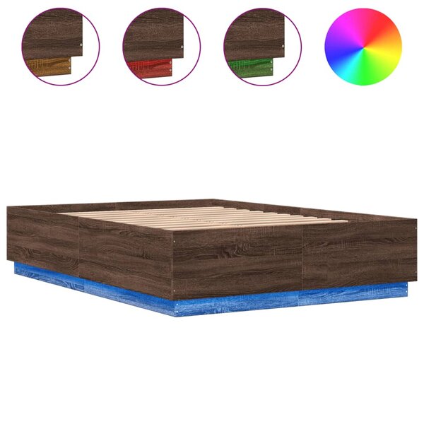 vidaXL Cadre de lit avec lumières LED chêne marron 140x200 cm