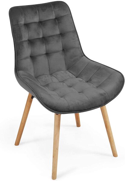 Lot de 6 chaises de salon salle à manger pied en bois et velours gris foncé 01_0000736