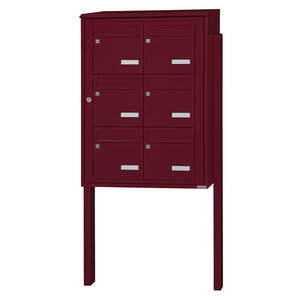 Bloc collectif leabox.com 2x3 grade 3 simple face Extérieur fixation sur pieds à sceller Rouge pourpre RAL 3004 finition brillante