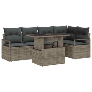 vidaXL Ensemble de canapé de jardin avec coussin 6 Pièces Gris Poly rotin