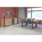 Buffet 3 portes et 3 tiroirs chêne artisan et mélamine gris ombre 220 x 52 x Hauteur 86 5 cm
