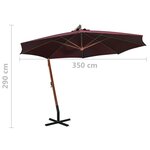 vidaXL Parasol suspendu avec mât Rouge bordeaux 3 5x2 9m Bois de sapin