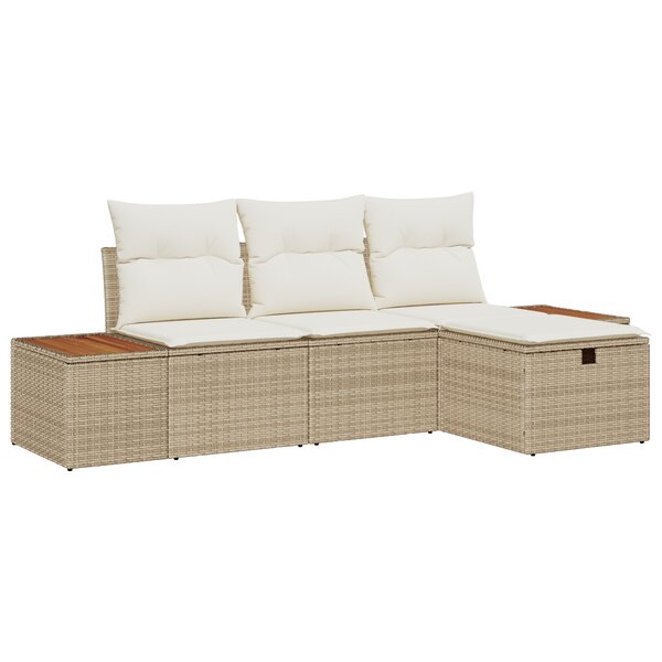 vidaXL Ensemble de canapé de jardin 4 pièces avec coussins en rotin poly beige