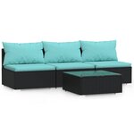 vidaXL Salon de jardin 4 Pièces avec coussins Noir Résine tressée