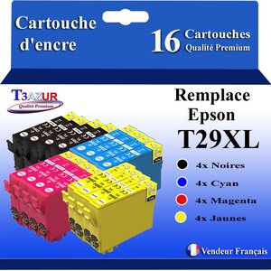 T3AZUR- 16x Cartouches Compatibles avec Epson 29XL 29 XL remplace Epson XP-342 XP-352 XP-452 XP-332 XP-245 XP-442 XP-255 XP-355 XP-455 XP-247 XP-432 XP-435 XP-335 XP-345