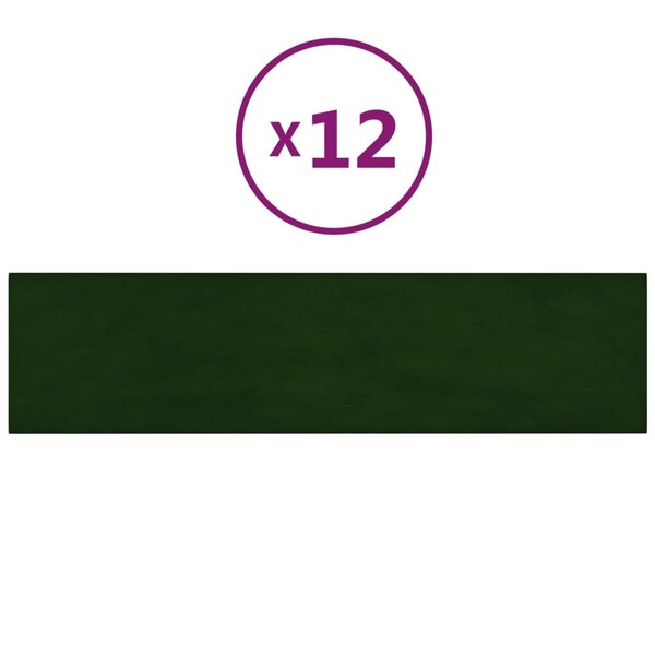 vidaXL Panneaux muraux 12 Pièces Vert foncé 60x15 cm Velours 1 08 m²