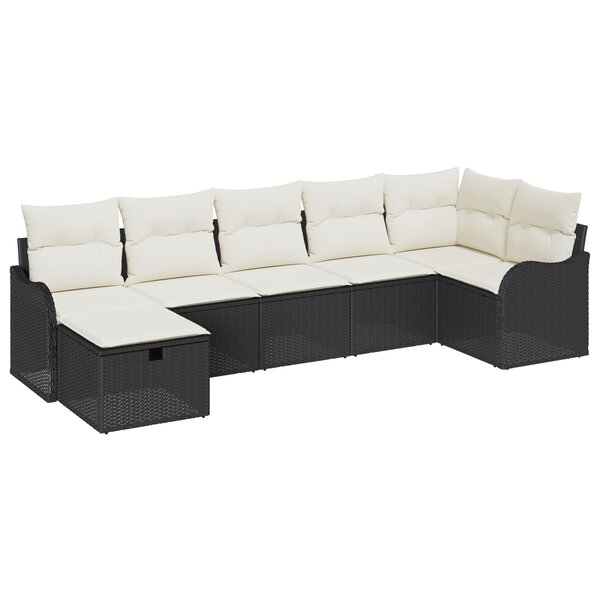 Ensemble de Canapé de Jardin 7 Pièces avec Coussins Noir Poly Rattan