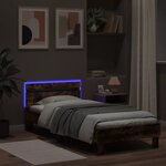 vidaXL Cadre de lit tête de lit et lumières LED chêne fumé 90x190 cm