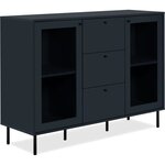 Buffet salle à manger CARACAS - bleu navy - 2 portes vitrées + 3 tiroirs - 120 x 90 x 40 cm