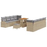 Ensemble de sofa de jardin 11 pièces avec coussins beige poly rattan acacia