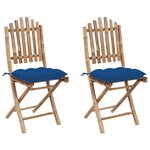 vidaXL Chaises pliables de jardin 2 Pièces avec coussins Bambou