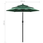 vidaXL Parasol à 3 niveaux avec mât en aluminium Vert 2 m