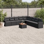 vidaXL Salon de jardin 10 Pièces avec coussins noir résine tressée