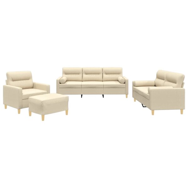 vidaXL Ensemble de canapés 4 Pièces avec coussins crème tissu