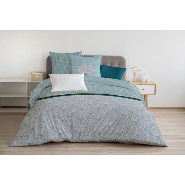 Parure de couette 220 x 240 cm : Housse de couette + 2 taies d'oreiller - 100  Coton - Vert émeraude