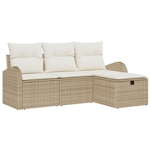 vidaXL Set de Canapé de Jardin 4 Pièces avec Coussins Beige Poly Rattan