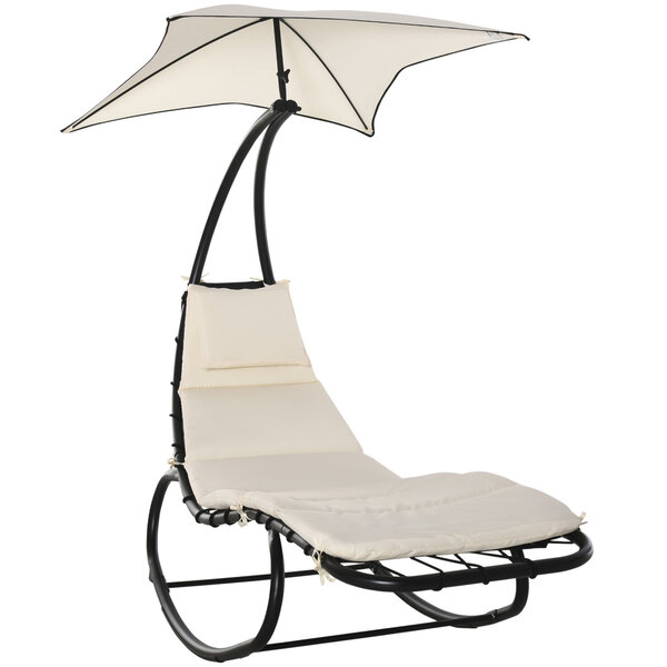 Bain de soleil transat à bascule design contemporain avec pare-soleil  matelas grand confort  tétière métal époxy noir polyester crème