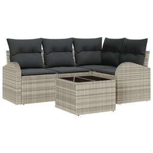 Ensemble de canapé de jardin 5 pièces vidaXL avec coussins gris en rotin synthétique