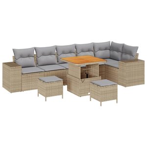 vidaXL Ensemble de canapé de jardin avec coussin 9 Pièces Beige polyrotin