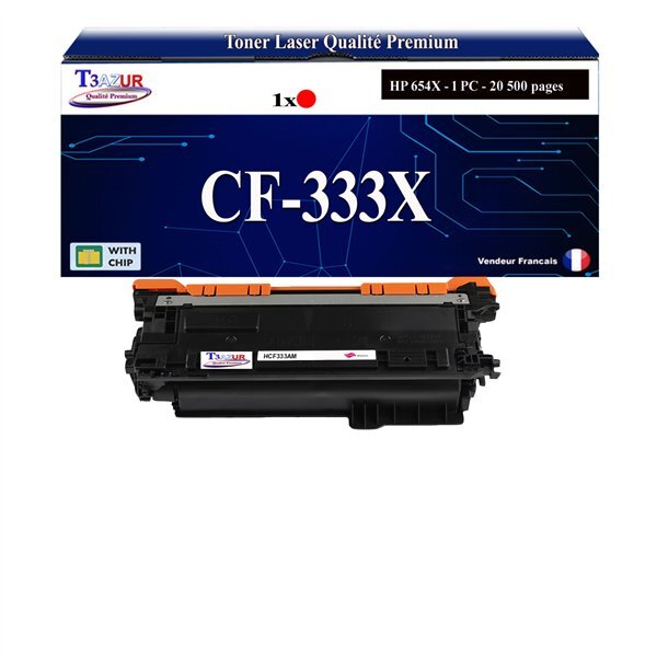 T3AZUR - 654X Toner compatible avec CF333X Magenta compatible avec HP Color LaserJet Enterprise M650  M651dn  M651n  M651x  M651xhm