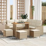 Ensemble de canapé de jardin 9 pièces avec coussins beige poly rotin acacia