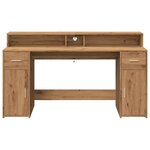 Bureau table poste de travail meuble d'ordinateur informatique étude avec lumières LED chêne artisanal bois d'ingénierie brun 02_0023418