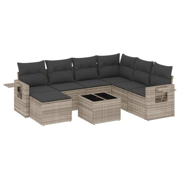 vidaXL Salon de jardin 8 Pièces avec coussins gris clair résine tressée
